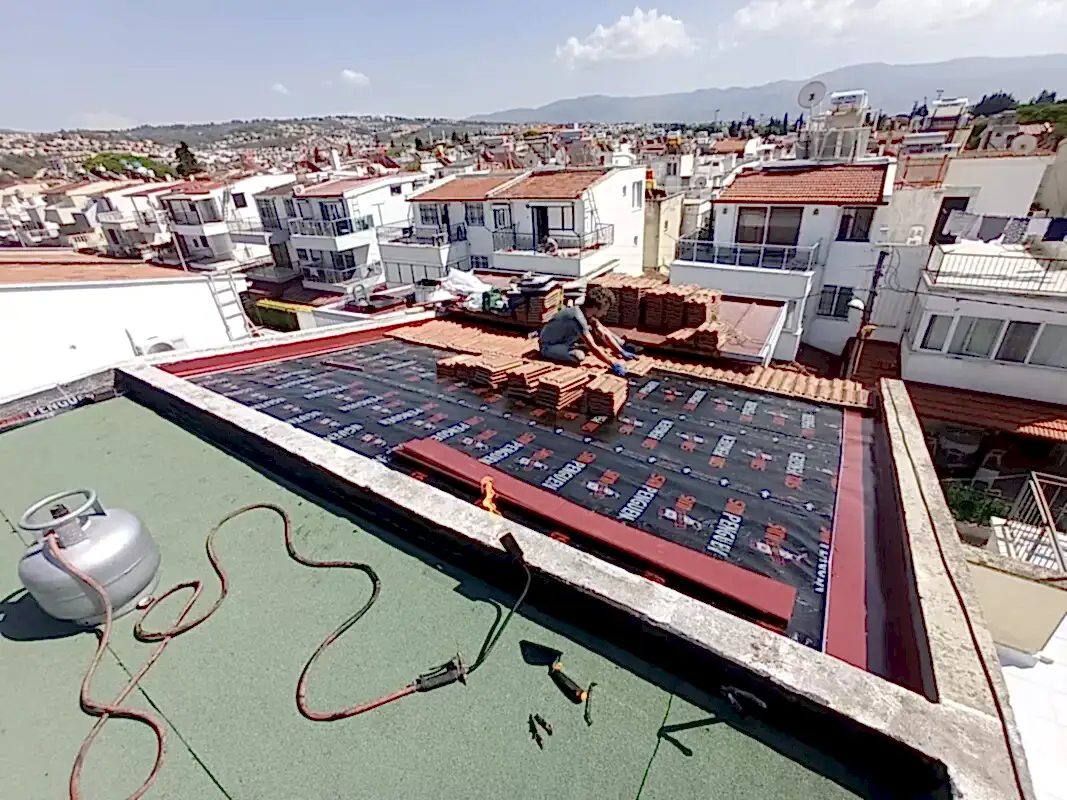 membran üzerine kiremit döşeme işlemi